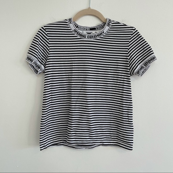 OPENING CEREMONY Intarsia striped ringer tee shirt cotton knit black white XS - Picture 4 of 10